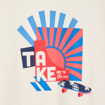 تيشيرت مزين برسالة بأكمام قصيرة، باللون الأبيض للأولاد